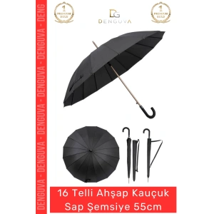 #Şemsiye Otomatik Rüzgar Dayanıklı Fiber Gövde Lüks Sağlam 16 Telli Ahşap Kauçuk Sap Şemsiye 55cm