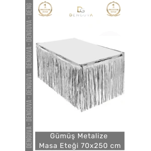 #MasaEteği Doğum Günü Parti Dekorasyonu Parlak Püsküllü Kalite 70x250 Metalize Masa Eteği Gümüş