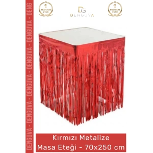 #MasaEteği Kaliteli Parti Malzemesi Püsküllü Şık Dekoratif 70x250 cm Metalize Masa Eteği Kırmızı