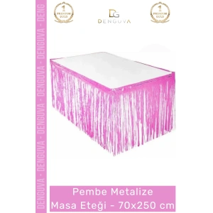 #MasaEteği 70x250 cm Doğum Günü Partisi Püsküllü Parlak Şık Masa Süsleme Metalize Masa Eteği Pembe