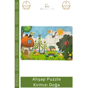 #Puzzle Eğitici Ahşap Puzzle Zeka Geliştirici Yerli Seti Çocuk Oyuncak Kırmızı Doğa 24 Parça