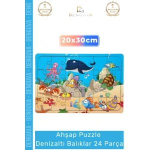 #Puzzle Eğitici Doğal Materyal Çocuk Gelişim Destekli Ahşap Puzzle Denizaltı Balıklar 24 Parça