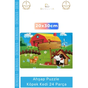 #Puzzle 3 Yaş Üzeri Eğitici Oyuncak Doğal Dayanıklı Hediye Seti Ahşap Puzzle Köpek Kedi 24 Parça