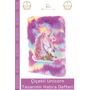 #HatıraDefteri Peluş Çiçekli Desenli A5 Boyut 80 Yaprak Renkli Unicorn Tasarımlı Hatıra Defteri