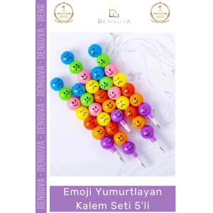#KalemSeti Emojili Renkli Okul Kırtasiye Modüler Eğlenceli Öğrenci Yumurtlayan Kalem Seti 5li