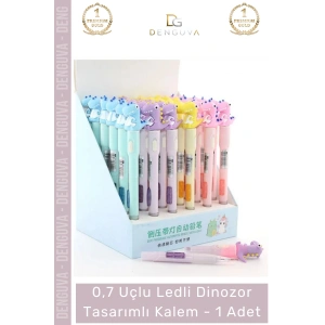 #FigürlüKalem Işıklı LED Ergonomik 07 Uçlu Okul Kırtasiye Hediyelik Figürlü Dinazor Tasarımlı Kalem - 1 Adet