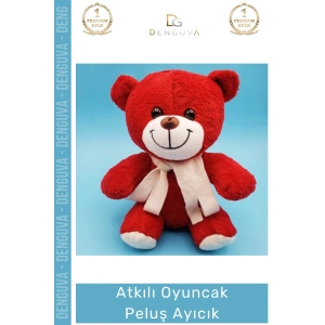 #Ayıcık Kırmızı Peluş Hediye Yumuşak Kaliteli Tasarım Sevimli Şık Büyük Atkı Oyuncak Ayıcık 25cm