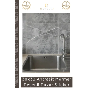 #Sticker 30x30 Antrasit Kendinden Yapışkanlı Mutfak Paneli Folyo Mermer Desenli Duvar Sticker