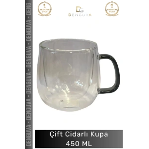 #CamKupa 450ml Isı Yalıtımlı Borosilikat Modern Şık Estetik Dayanıklı Çift Cidarlı Cam Kupa Gri