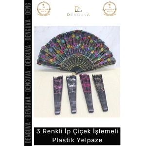 #Yelpaze Model 3 Renkli İp Çiçek İşlemeli Hafif Dayanıklı Estetik Şık Dekoratif Plastik Yelpaze