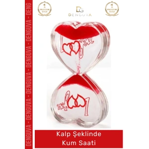 #KumSaati Romantik Tasarım I Love You Yazılı Dekoratif Hediye Ofis Kalp Şeklinde Jel Kum Saati