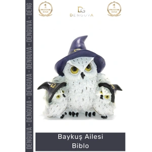 #BaykuşBiblosu Büyücü Şapkalı Dekoratif Hediyelik Modern El İşçiliği Polyester Baykuş Ailesi Biblo