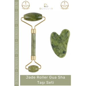 #YeşimTaşı Doğal Yeşim Taşı Yüz Sıkılaştırıcı Masaj Aleti Anti Aging Jade Roller Gua Sha Taşı Seti