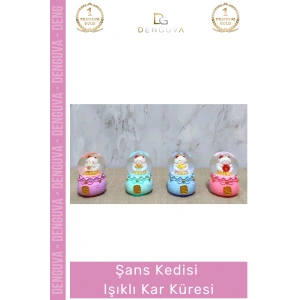 #KarKüresi Şans Getiren Bereket Temalı Dekoratif Masaüstü Estetik Modern Şans Kedisi Işıklı Kar Küresi