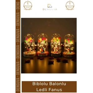 #Fanus Dekoratif Işıklı Gece Lambası Masa Üstü Cam Tasarım Romantik Biblolu Balonlu Ledli Fanus