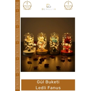 #Fanus Hediye Romantik Dekoratif Cam Işıklı Sevgililer Günü Gece Lambası Gül Buketi Ledli Fanus