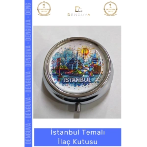 #İlaçKutusu Model 2 Hediyelik Taşınabilir 3 Bölmeli Kapaklı Sağlık Aksesuarı İstanbul Temalı İlaç Kutusu