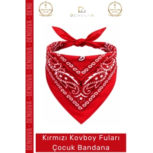 #Fular Kırmızı Paisley Desenli Western Kostüm Aksesuarı Kaliteli Kovboy Fuları Çocuk Bandana