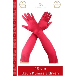 #Eldiven Kırmızı 40 cm Yetişkin Kostüm Aksesuarı Şık Estetik Davet Sahne Renk Uzun Kumaş Eldiven