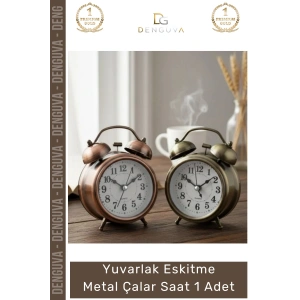 #Saat Nostaljik Retro Dekoratif Vintage Masa Saati Sessiz Yuvarlak Eskitme Metal Çalar Saat