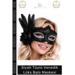 #Maske Lüks Siyah Tüylü İşlemeli Venedik Kostüm Parti Aksesuarı Gösterişli Şıklık Balo Maskesi