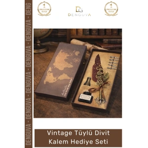 #DivitSeti Kaligrafi Sanatı Vintage Antika Görünümlü Profesyonel Tasarım Tüylü Divit Kalem Hediye Seti
