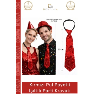 #PartiKravatı Gümüş Pul Payetli Sahne Kostüm Aksesuarı Şık Ayarlanabilir Işıltılı Parti Kravatı 33 cm