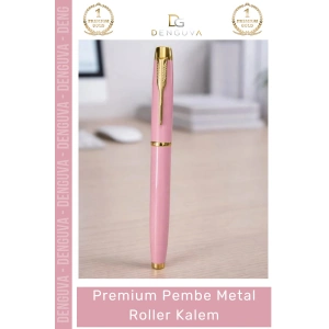 #Kalem Lazer Baskılı Kurumsal Hediye Şık Masif Metal Gövde Premium Pembe Metal Roller Kalem