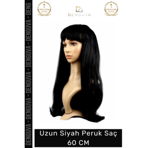 #Peruk Kaliteli Sentetik Uzun Düz Kostüm Parti Sahne Dolgun Konforlu Siyah Peruk Saç 60 CM