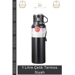 #Termos Çift Katmanlı Vakumlu Yalıtım Paslanmaz Mat Siyah Sızdırmaz 1 Litre Çelik Termos Siyah