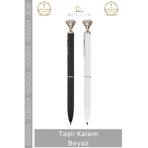 #Kalem Zarafet Prestij Kristal Tasarım Ofis Hediyelik Aksesuar Profesyonel Masa Üstü Taşlı Kalem Beyaz