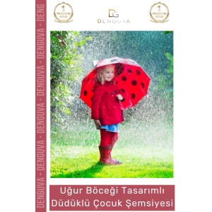 #Şemsiye Kırmızı Uğur Böceği 3D Kulaklı Dayanıklı Güvenli Su Geçirmez Tasarımlı Düdüklü Çocuk Şemsiyesi