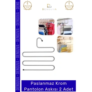 #PantolonAskısı Dayanıklı Elbise Dolabı Düzenleyici Kaymaz Kavramalı Paslanmaz Krom Pantolon Askısı - 2 Adet