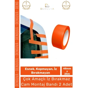 #MontajBandı Turuncu PVC İz Bırakmaz 48mm 25 Metre Oto Ev Ofis Cam Montaj Sabitleme Bandı - 2 Adet