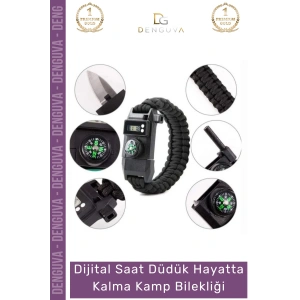 #Bileklik Paracord Dijital Saat Taktik Outdoor Doğa Acil Durum Seti Hayatta Kalma Kamp Bilekliği