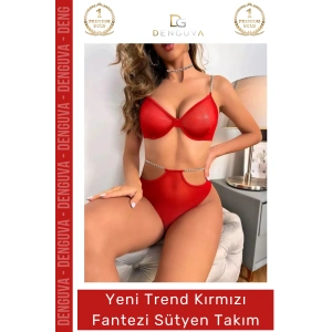 #FanteziSütyen Kırmızı Şık Zarif Transparan Feminen Yeni Sezon Trend Rahat Zincirli File Fantezi Sütyen