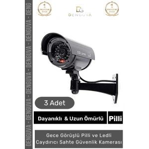 GüvenlikKamerası Caydırıcı Gece Görüş Görünümlü Aktivasyon Işıklı Pilli Kaliteli Shte Güvenlik Kamerası - 3 Adet
