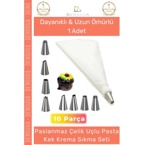 #KremaTorbası Paslanmaz Çelik Pasta Cupcake Uçlu Tasarım Süsleme Torbası Krema Sıkma Seti 10 Parça