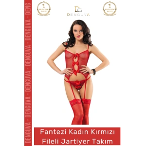 #JartiyerTakım Fantazi Şık Kaliteli Estetik Esnek Kumaş Çoraplı Tanga Modern Kırmızı Fileli Jartiyer Takım