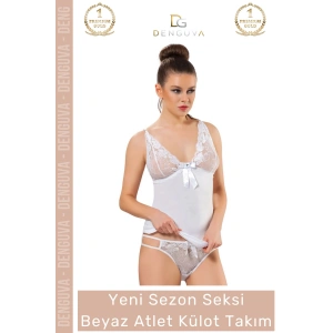 #İçÇamaşırı Saten Dantel Detaylı Yumuşak Penye Kumaş Şık Rahat Kaliteli Kadın Beyaz Atlet Külot Takım