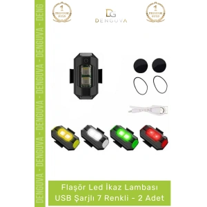 #BisikletLambası Flaşör Motosiklet Bisiklet Scooter Uyumlu USB Şarjlı Mini Taşınabilir Led İkaz Lambası 7 Renkli - 2 Adet