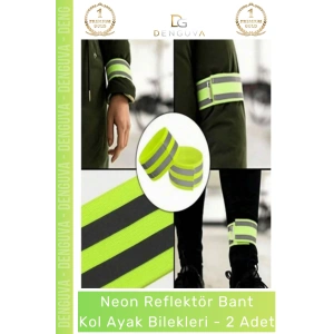 #ReflektörBant Neon Sarı Ultra Parlak Gece Güvenliği Esnek Cırtlı Reflektör Bant Kol Ayak Bilek - 2 Adet