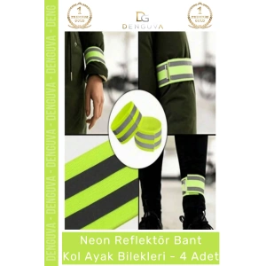 #ReflektörBant Neon Sarı Ultra Parlak Gece Güvenliği Esnek Cırtlı Reflektör Bant Kol Ayak Bilek - 4 Adet