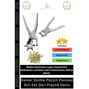 #PlastikDelici Profesyonel 6 Başlıklı Ayarlanabilir Döner Kemer Pensi İkili Set Deri Plastik Delici