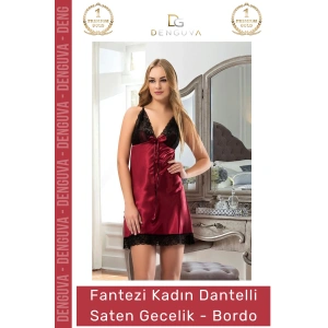 #Gecelik Kaliteli Kumaş Lüks Tasarım Çeyizlik Yumuşak Dokulu Rahat Bordo Dantelli Saten Gecelik