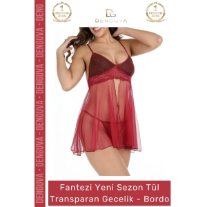 #Gecelik Dantel Şifon Saten Kadın Fantezi İç Giyim Lüks Çeyizlik Takım Şık Rahat Bordo Tül Gecelik