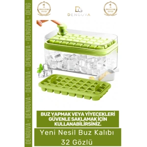#BuzKalıbı Pratik Düğmeli Kapaklı Gı Sınıfı Mutfak Gereci 32 Yuvalı Buz Küpü Kalıbı Saklama Kutulu