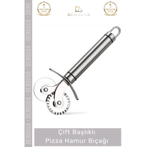 #PizzaBıçağı Profesyonel Paslanmaz Çelik Keskin Mutfak Gereci Çift Başlıklı Pizza Hamur Bıçağı - 1 Adet