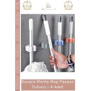 #Askı Yapışkanlı Süpürge Askısı Ev Düzenleyici Aparatı Duvara Monte Mop Paspas Tutucu - 4 Adet