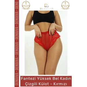 #FanteziKülot Yüksek Bel Seksi Şık Rahat Genç Dinamik Veronica Yerel Moda Kırmızı Kadın Çizgili Külot